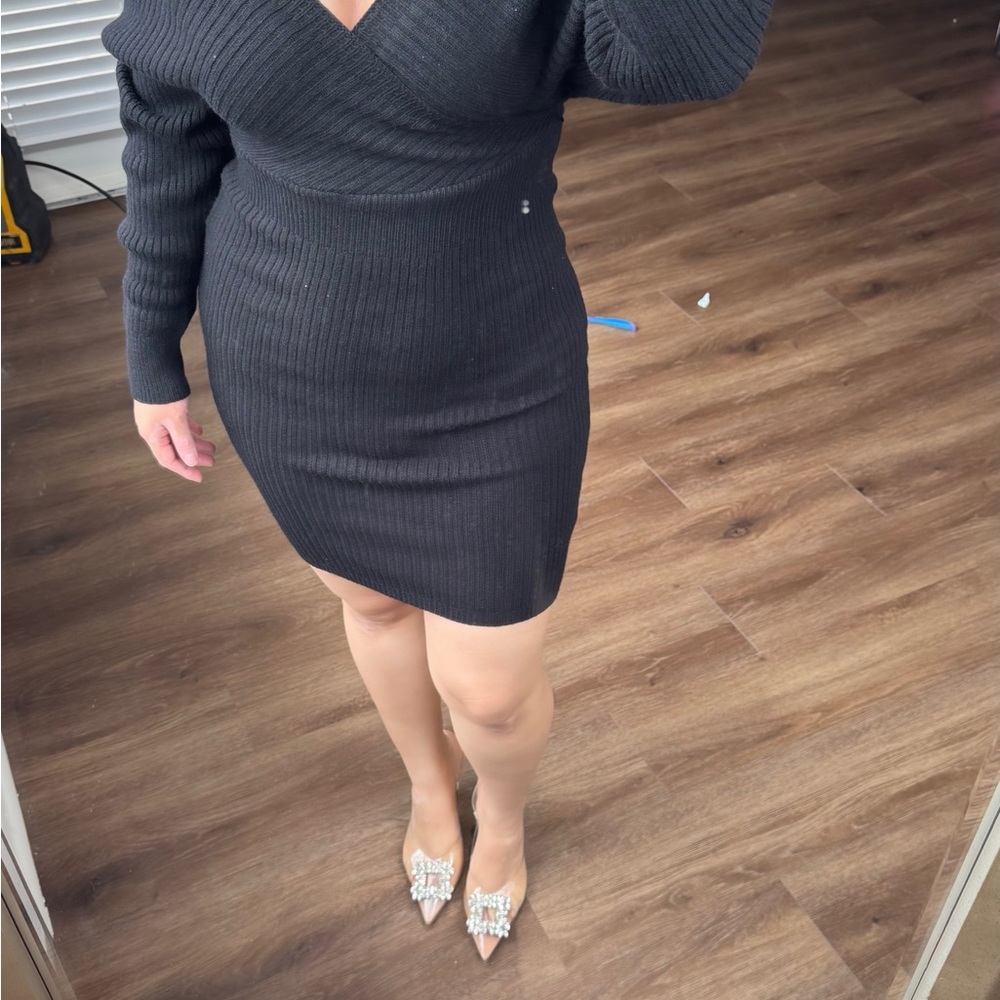🖤SHEIN Gray Ribbed Wrap Bodycon Dress